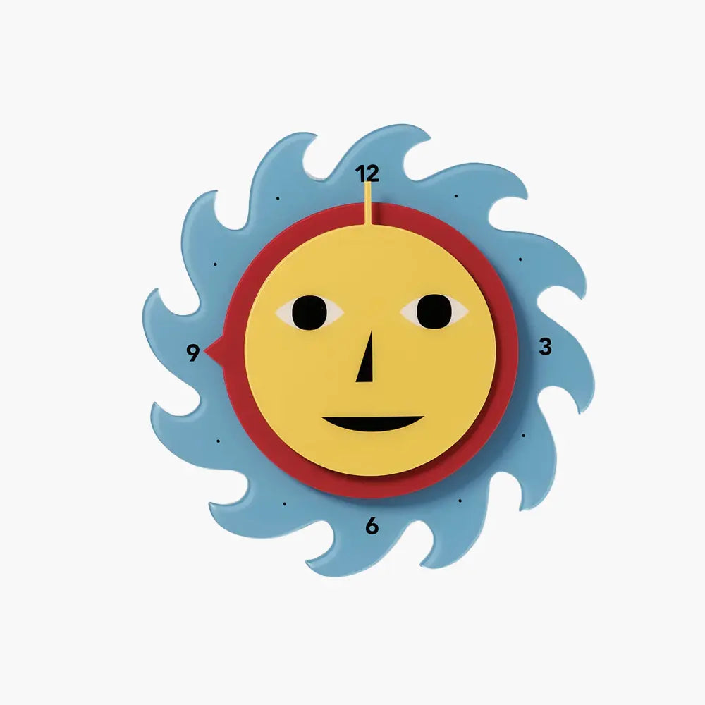 Kids room wall clock with a sun design and happy face