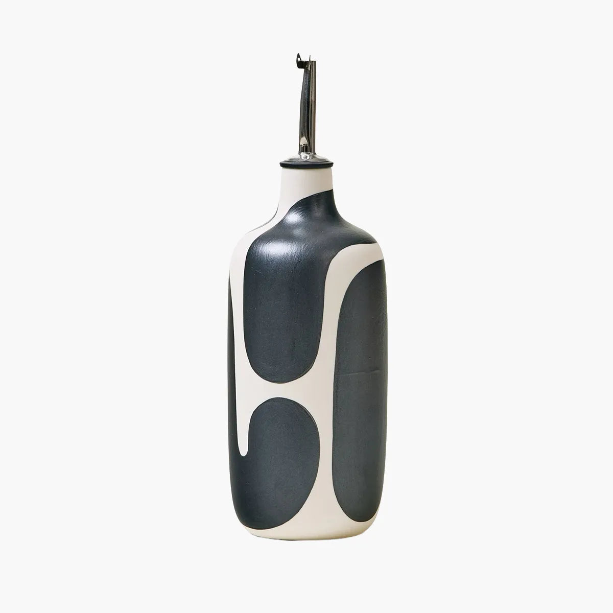 Decorative bottle with black and white abstract design on a white background