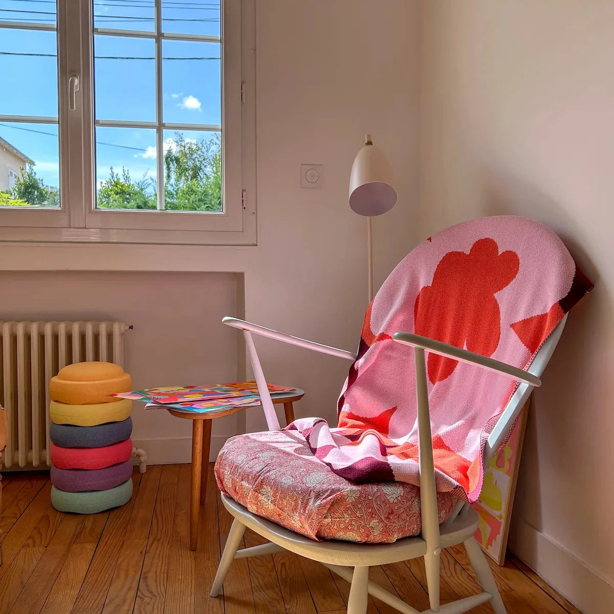 Petal pop Mini Knit Blanket by Slowdown Studio designed in collaboration with artist Micke Lindebergh