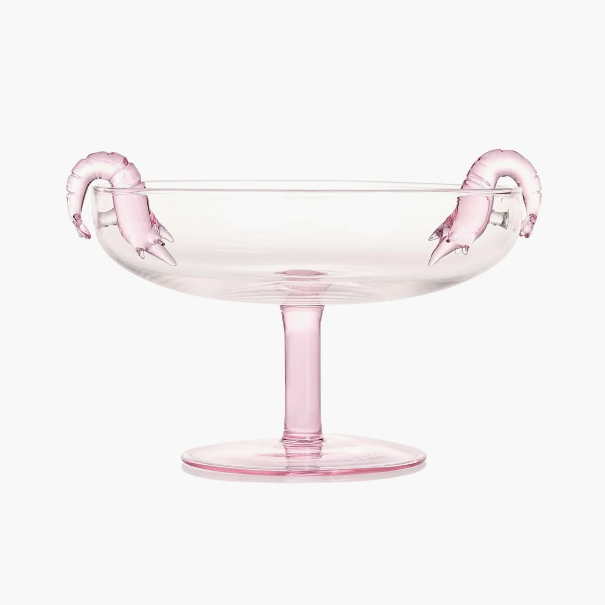Pink glass dish with prawn handles