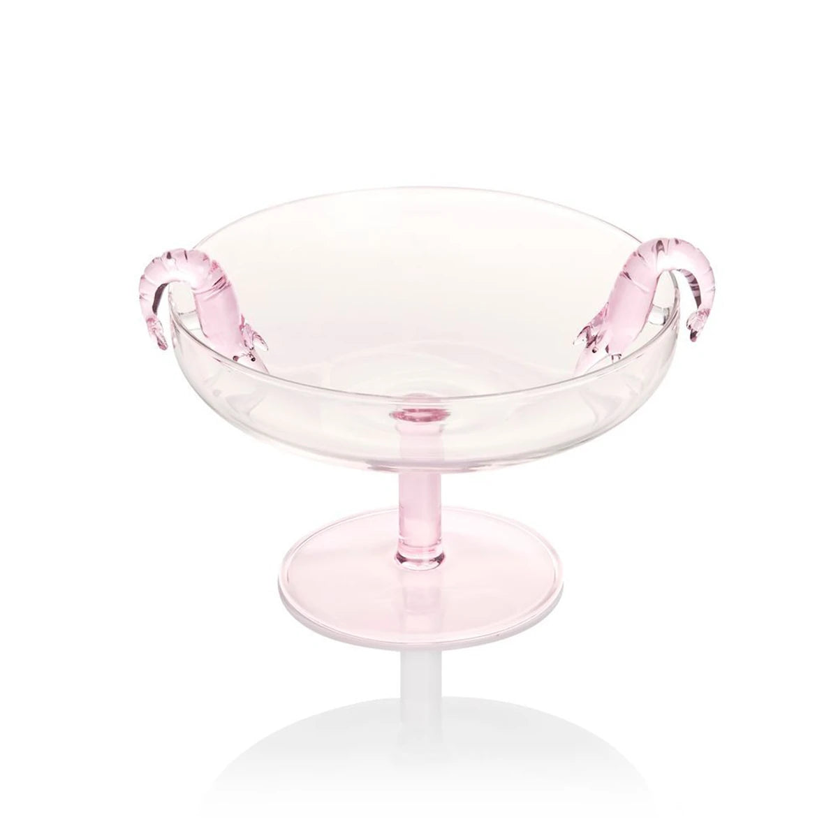 Pink glass platter with prawn handles