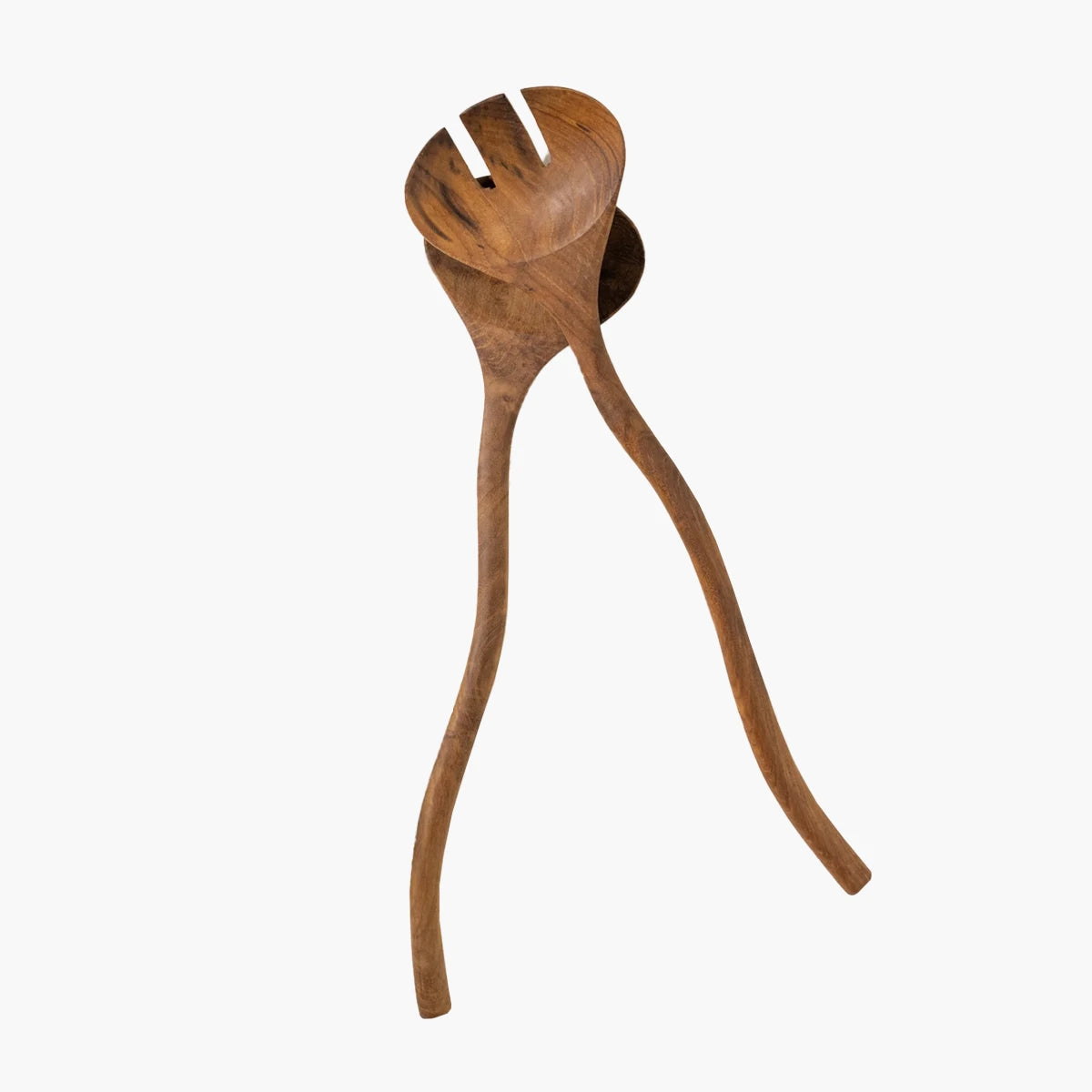 Wavy wooden salad servers made from teak wood