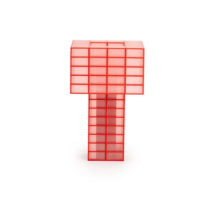 A Ridezign Tesser 5:8 Lamp in Cherry with grids and squares on a white background