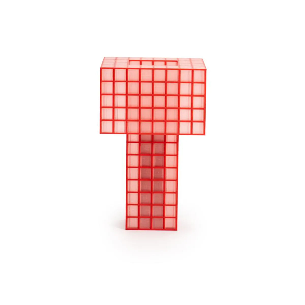 A Ridezign Tesser 5:8 Lamp in Cherry with grids and squares on a white background