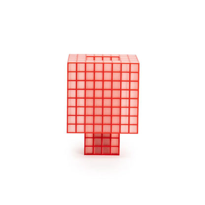 A Ridezign Tesser 8:3 Lamp in Cherry with grids and squares on a white background.