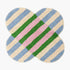 Heart-shaped rug with colorful striped pattern on a white background